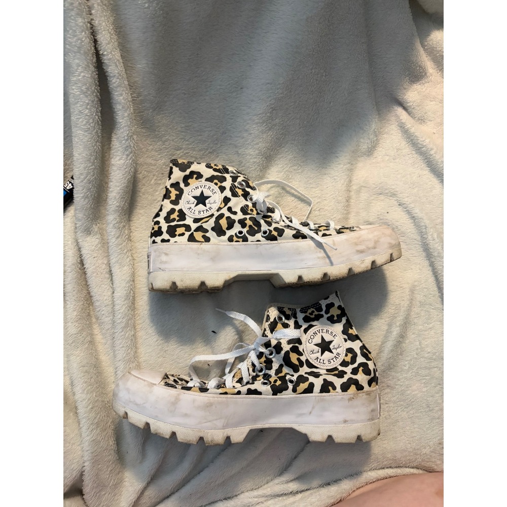 Converse Lugged High Top Leopard Print Sneakers Tan Black White Platform Size 8 - Picture 4 of 13